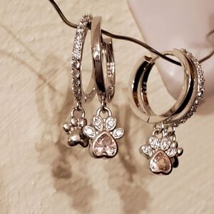 925 Sterling Silver Cubic Zirconia Dog Paw Earrings